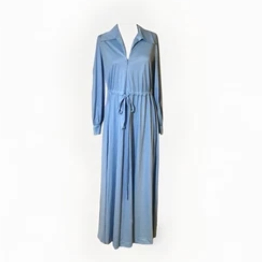 VTG VANITY FAIR LONG Sleeve Night~Dressing Gown Robe Blue SZ S Zipper~Draw Belt